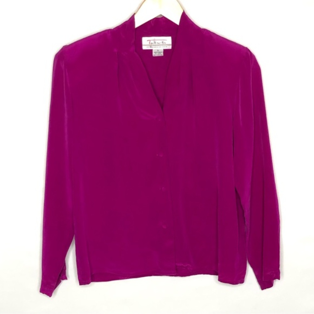 Vintage Talbots 100% Silk Top Magenta Button Down Long Sleeve Size 6